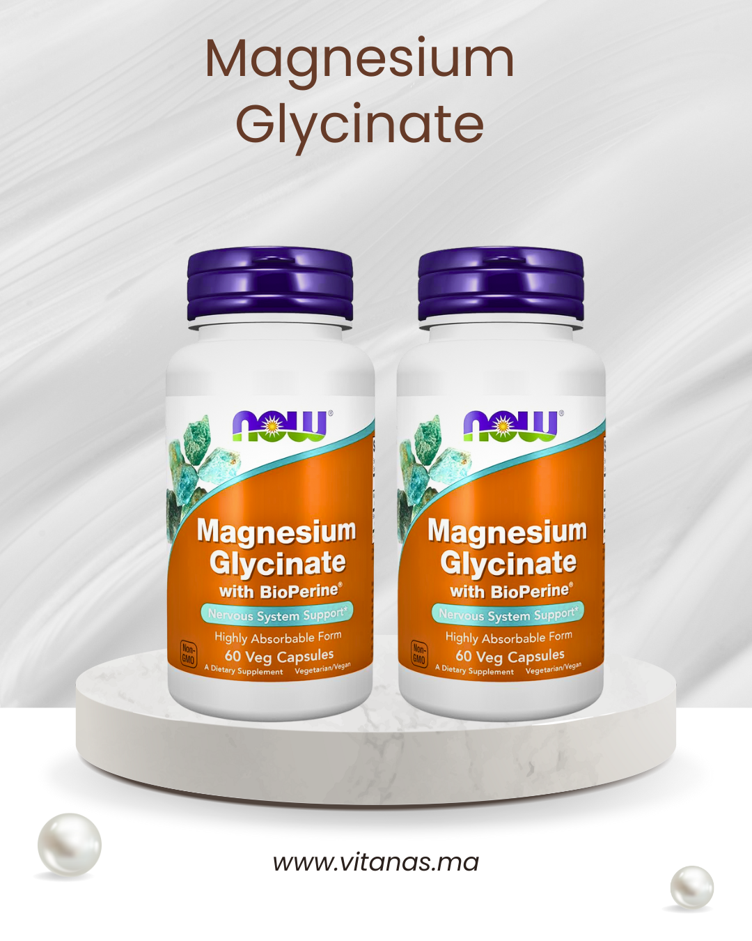 NOW Foods, Glycinate de magnésium avec BioPerine®, 60 capsules végétariennes
