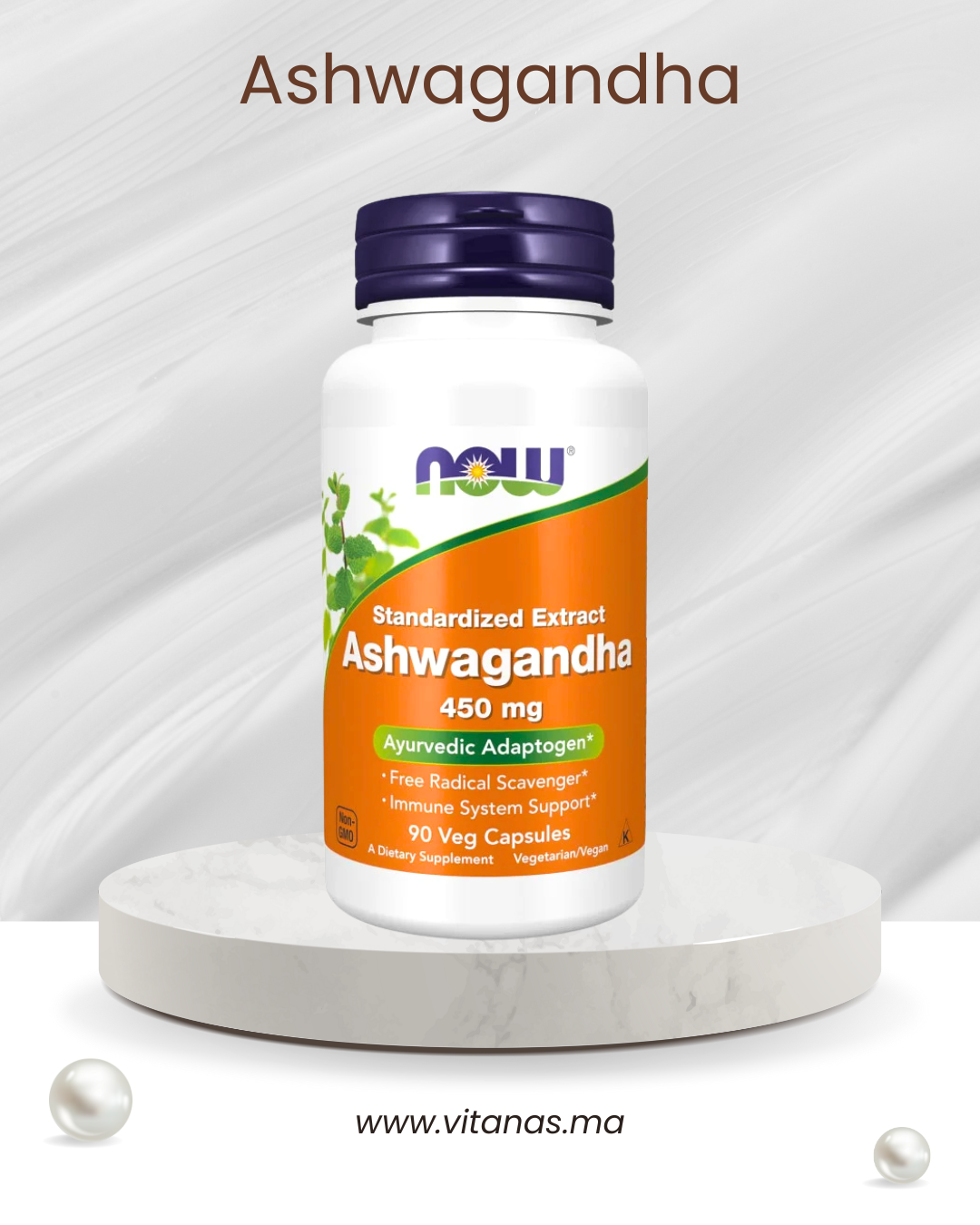 NOW Foods, Ashwagandha, Extrait standardisé, 450 mg, 90 capsules végétariennes